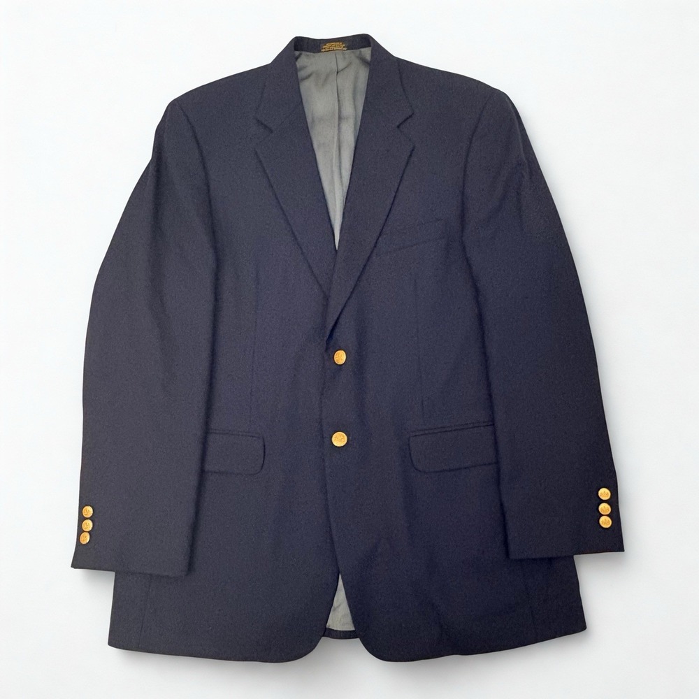 Stafford Blazer Sport Jacket Coat Mens 42L Blue Navy Wool Gold Buttons - Picture 2 of 16